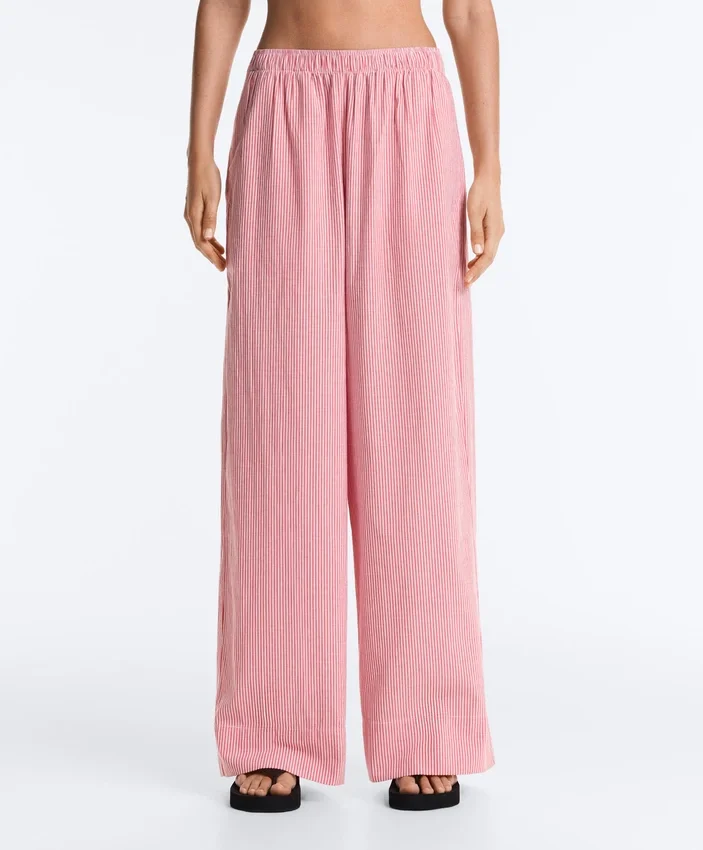 Pantalon droit à rayures 100 % coton Pantalon droit à rayures 100 % coton