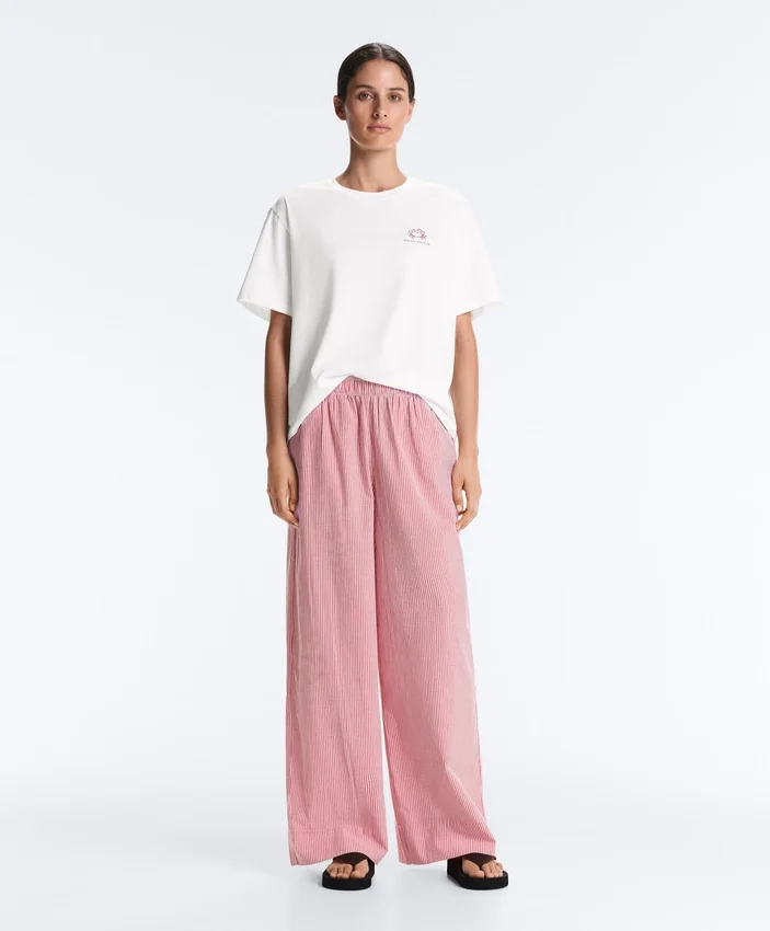 Pantalon droit à rayures 100 % coton Pantalon droit à rayures 100 % coton
