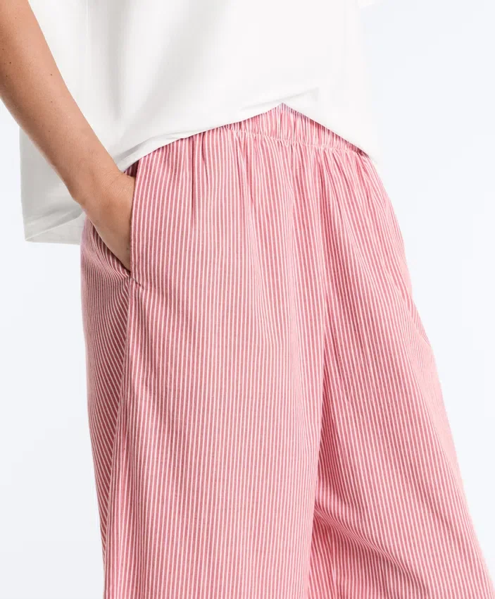Pantalon droit à rayures 100 % coton Pantalon droit à rayures 100 % coton