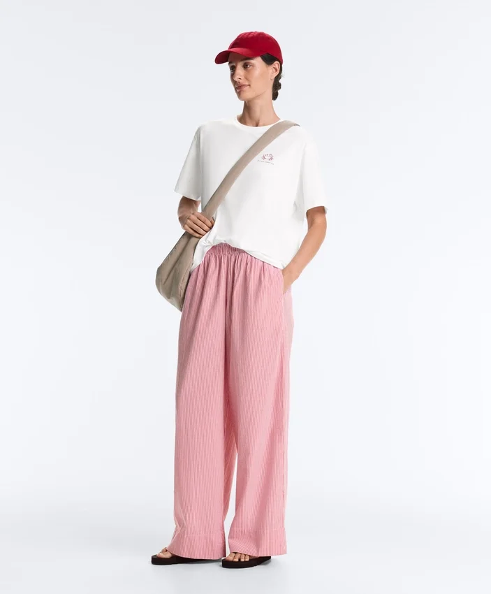 Pantalon droit à rayures 100 % coton Pantalon droit à rayures 100 % coton