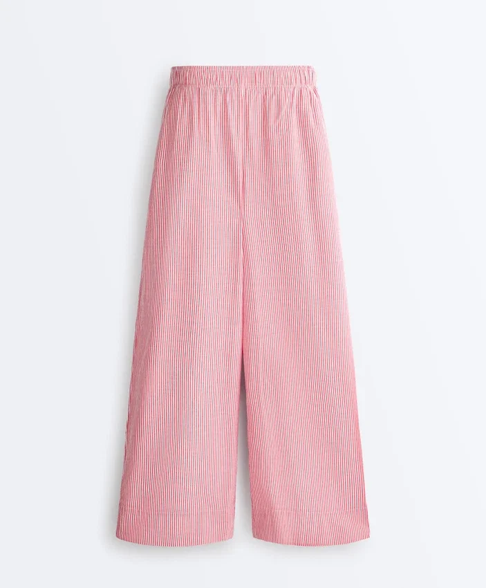 Pantalon droit à rayures 100 % coton Pantalon droit à rayures 100 % coton