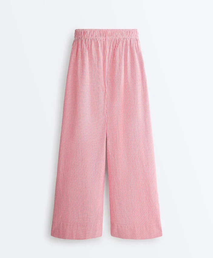 Pantalon droit à rayures 100 % coton Pantalon droit à rayures 100 % coton