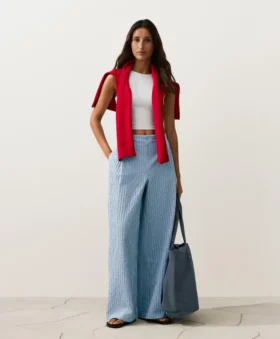 Pantalon droit à rayures en coton mélangé