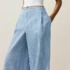 Pantalon droit à rayures en coton mélangé Pantalon droit à rayures en coton mélangé