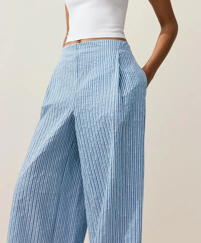 Pantalon droit à rayures en coton mélangé Pantalon droit à rayures en coton mélangé