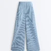 Pantalon droit à rayures en coton mélangé Pantalon droit à rayures en coton mélangé