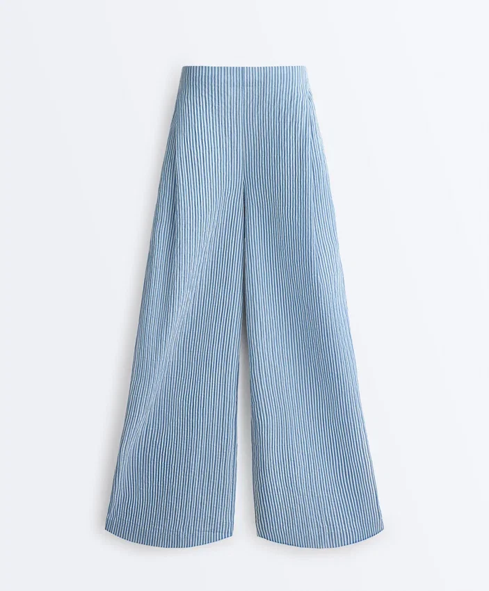 Pantalon droit à rayures en coton mélangé Pantalon droit à rayures en coton mélangé