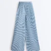 Pantalon droit à rayures en coton mélangé Pantalon droit à rayures en coton mélangé