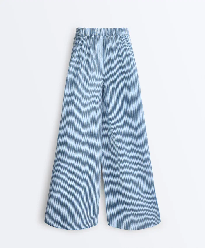 Pantalon droit à rayures en coton mélangé Pantalon droit à rayures en coton mélangé