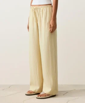 Pantalon droit à rayures imprimées 100 % lin