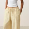 Pantalon droit à rayures imprimées 100 % lin Pantalon droit à rayures imprimées 100 % lin