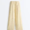 Pantalon droit à rayures imprimées 100 % lin Pantalon droit à rayures imprimées 100 % lin