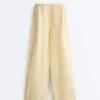 Pantalon droit à rayures imprimées 100 % lin Pantalon droit à rayures imprimées 100 % lin