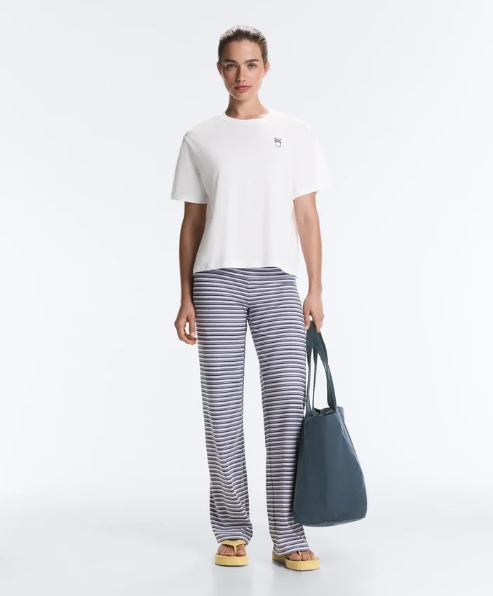 Pantalon droit à taille haute Comfortlux à rayures Pantalon droit à taille haute Comfortlux à rayures