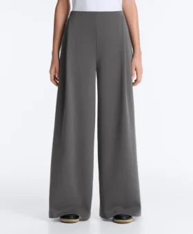 Pantalon en coton piqué à taille haute et jambes larges