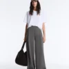 Pantalon en coton piqué à taille haute et jambes larges Pantalon en coton piqué à taille haute et jambes larges