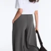 Pantalon en coton piqué à taille haute et jambes larges Pantalon en coton piqué à taille haute et jambes larges