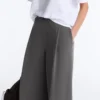 Pantalon en coton piqué à taille haute et jambes larges Pantalon en coton piqué à taille haute et jambes larges