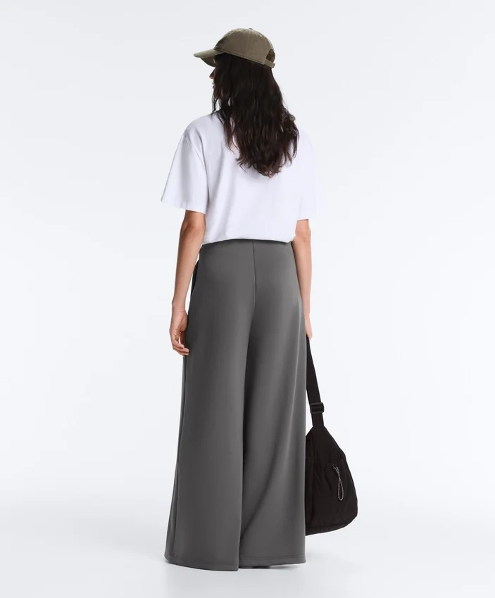 Pantalon en coton piqué à taille haute et jambes larges Pantalon en coton piqué à taille haute et jambes larges