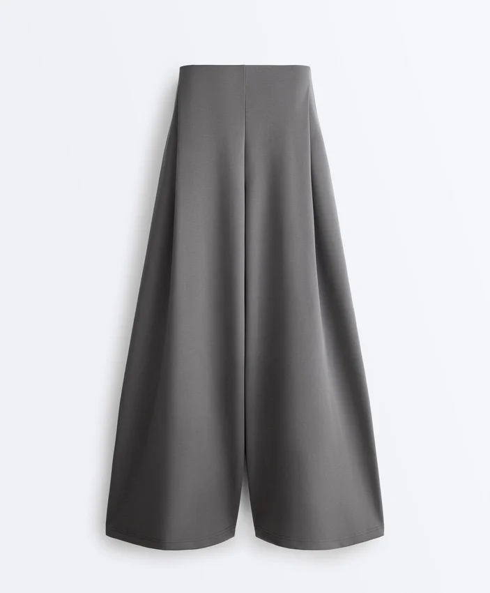 Pantalon en coton piqué à taille haute et jambes larges Pantalon en coton piqué à taille haute et jambes larges