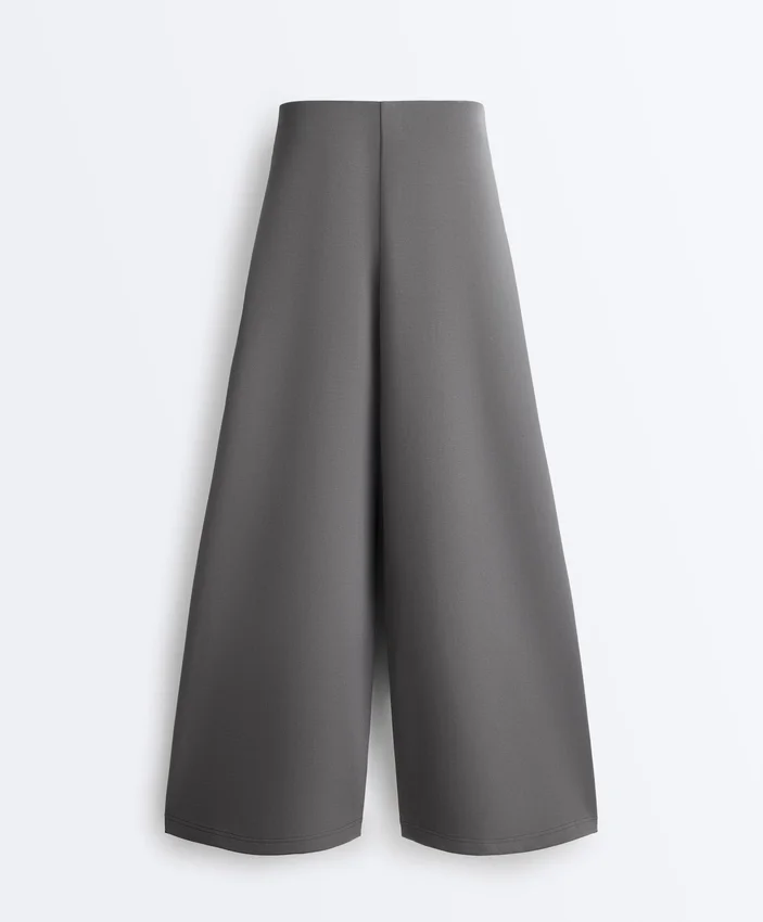 Pantalon en coton piqué à taille haute et jambes larges Pantalon en coton piqué à taille haute et jambes larges