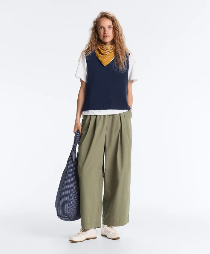Pantalon fuselé à plis 100 % coton Pantalon fuselé à plis 100 % coton