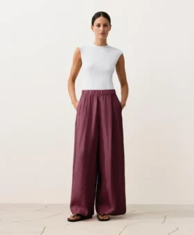 Pantalon à jambes larges 100 % lin