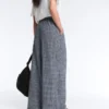 Pantalon à jambes larges en coton mélangé à carreaux Pantalon à jambes larges en coton mélangé à carreaux