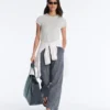 Pantalon à jambes larges en coton mélangé à carreaux Pantalon à jambes larges en coton mélangé à carreaux