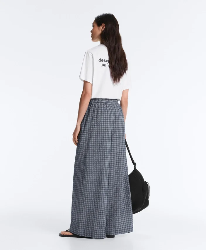 Pantalon à jambes larges en coton mélangé à carreaux Pantalon à jambes larges en coton mélangé à carreaux
