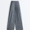Pantalon à jambes larges en coton mélangé à carreaux Pantalon à jambes larges en coton mélangé à carreaux