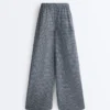 Pantalon à jambes larges en coton mélangé à carreaux Pantalon à jambes larges en coton mélangé à carreaux