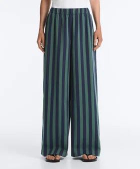 Pantalon à jambes larges en coton mélangé à rayures