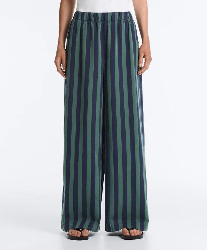 Pantalon à jambes larges en coton mélangé à rayures Pantalon à jambes larges en coton mélangé à rayures