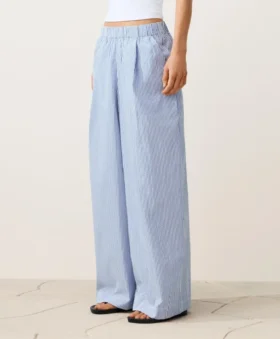 Pantalon à jambes larges en coton mélangé à rayures