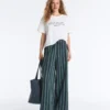 Pantalon à jambes larges en coton mélangé à rayures Pantalon à jambes larges en coton mélangé à rayures