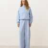 Pantalon à jambes larges en coton mélangé à rayures Pantalon à jambes larges en coton mélangé à rayures