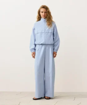 Pantalon à jambes larges en coton mélangé à rayures