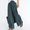 Pantalon à jambes larges en coton mélangé à rayures Pantalon à jambes larges en coton mélangé à rayures