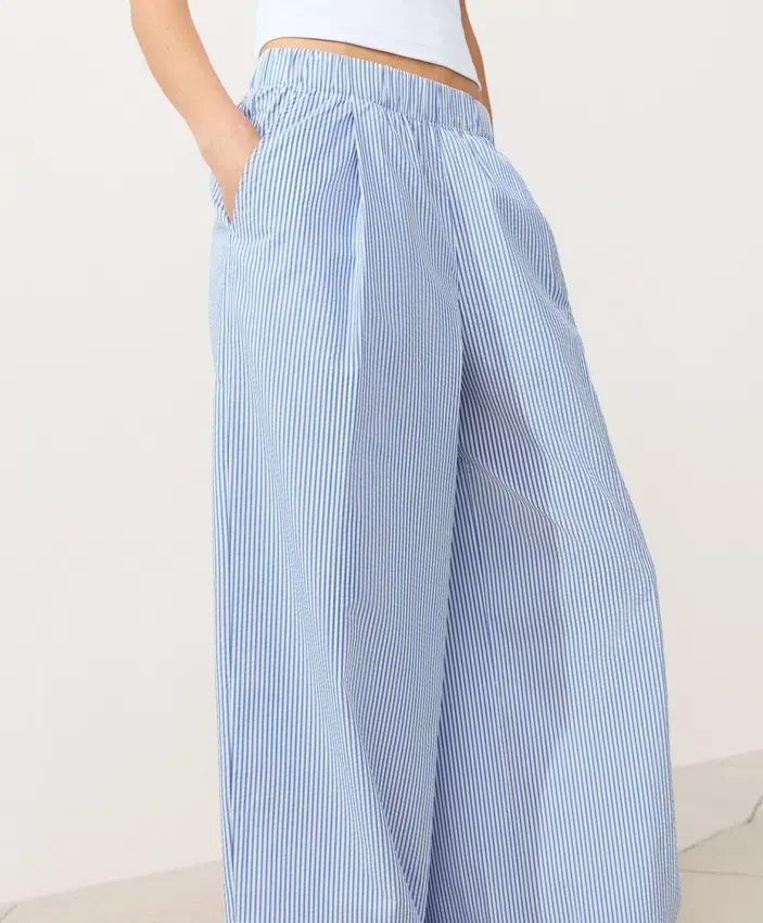 Pantalon à jambes larges en coton mélangé à rayures Pantalon à jambes larges en coton mélangé à rayures