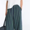 Pantalon à jambes larges en coton mélangé à rayures Pantalon à jambes larges en coton mélangé à rayures