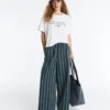 Pantalon à jambes larges en coton mélangé à rayures Pantalon à jambes larges en coton mélangé à rayures
