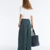 Pantalon à jambes larges en coton mélangé à rayures Pantalon à jambes larges en coton mélangé à rayures