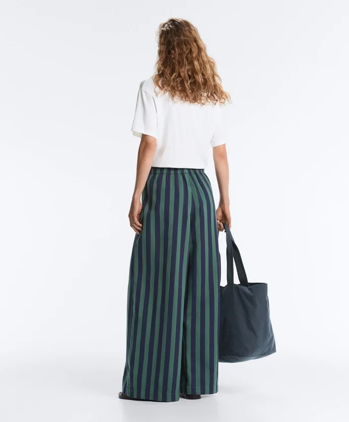 Pantalon à jambes larges en coton mélangé à rayures Pantalon à jambes larges en coton mélangé à rayures