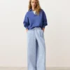 Pantalon à jambes larges en coton mélangé à rayures Pantalon à jambes larges en coton mélangé à rayures