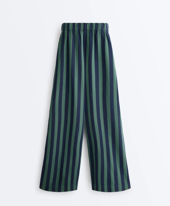 Pantalon à jambes larges en coton mélangé à rayures Pantalon à jambes larges en coton mélangé à rayures