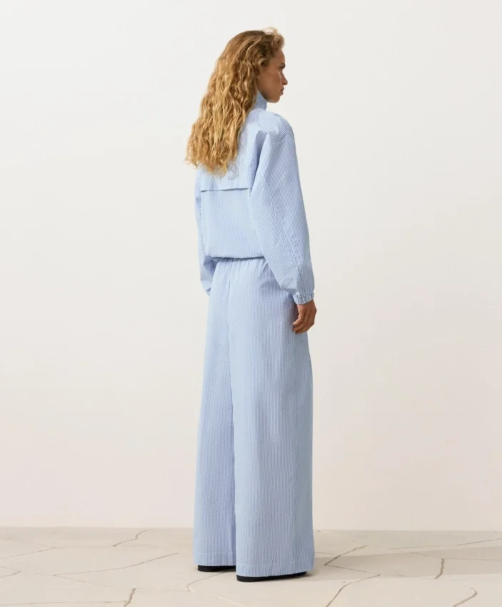Pantalon à jambes larges en coton mélangé à rayures Pantalon à jambes larges en coton mélangé à rayures