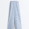Pantalon à jambes larges en coton mélangé à rayures Pantalon à jambes larges en coton mélangé à rayures