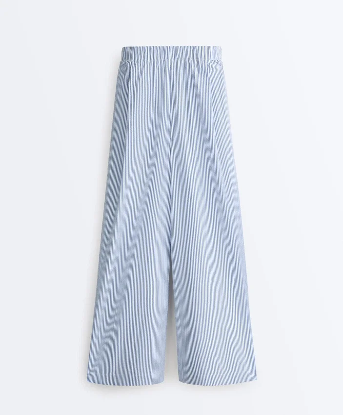 Pantalon à jambes larges en coton mélangé à rayures Pantalon à jambes larges en coton mélangé à rayures