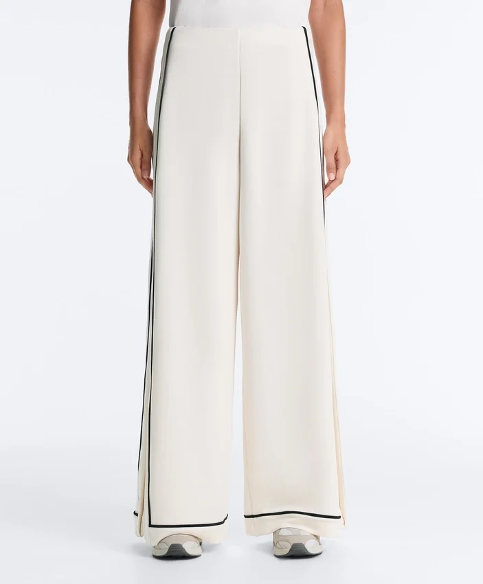 Pantalon à jambes larges en modal Soft Touch avec passepoil contrasté Pantalon à jambes larges en modal Soft Touch avec passepoil contrasté